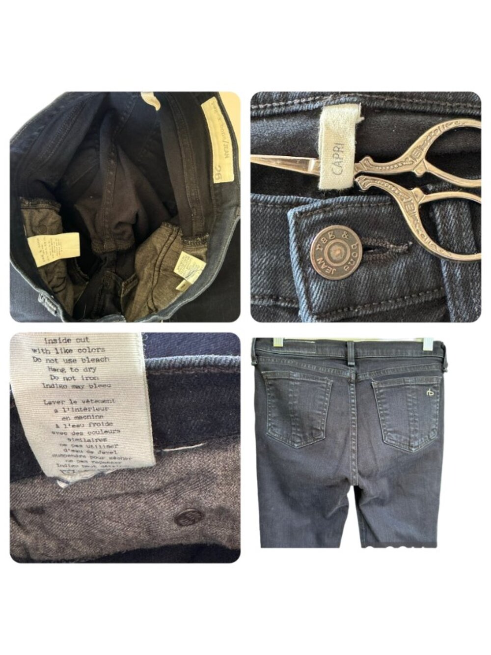 Rag & Bone Women's Coal Skinny Jeans Size 26 Button Fly Cotton Denim Designer - Picture 3 of 15